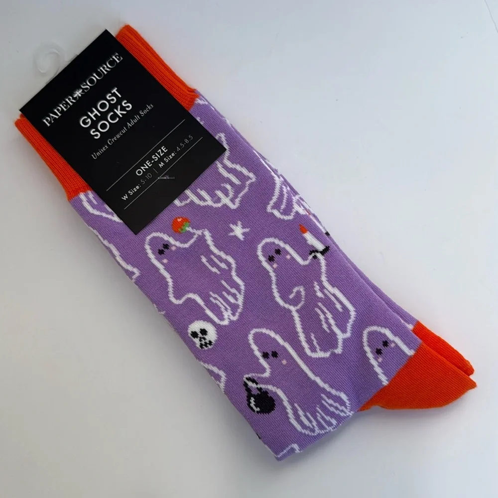 Paper Source Ghost Crew Socks Halloween Colorful Spooky Unisex 9-11 NWT Novelty